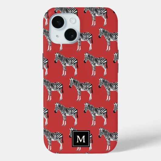 Zebra Exotisch dierpatroon Deep Red Monogram Case-Mate iPhone Case (Achterkant)