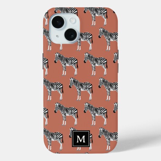 Zebra Exotisch dierpatroon Terracotta-monogram Case-Mate iPhone Case (Achterkant)