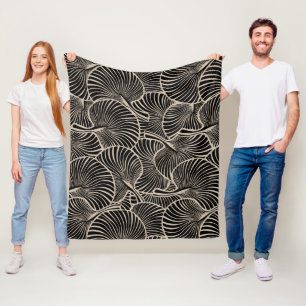 Zebra Fan Palm Hawaiian Tropical Black Almond Fleece Deken