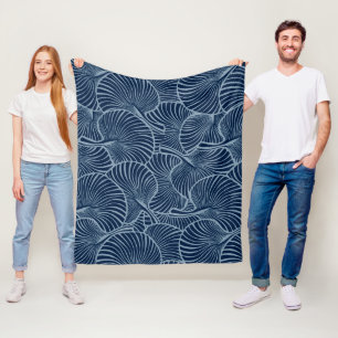 Zebra Fan Palm Hawaiian Tropical Navy Blue Fleece Deken