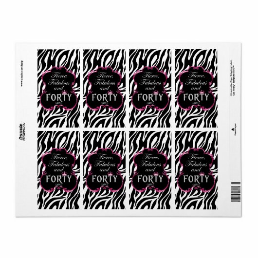 Zebra Fierce Fabulous en veertig wijn Etiket (Full Sheet)