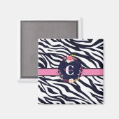 Zebra Floral Monogram Magnet Magneet (Voorkant / Achterkant)