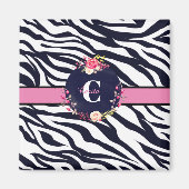 Zebra Floral Monogram Magnet Magneet (Voorkant)