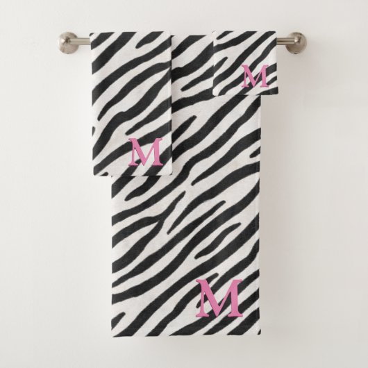 Zebra Fur Realistic Animal Print Pink Monogram Bad Handdoek (Insitu)