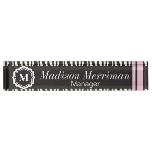 Zebra gestreept dier met roze banden Personalise Naambordje