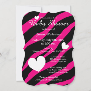Zebra gestreepte babyshower uitnodigingen met hart