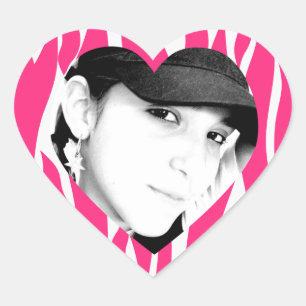 Zebra Gestreepte roze gepersonaliseerde foto Stick Hart Sticker