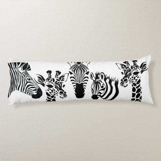 Zebra Giraffe Black en White Sketch Art Lichaamskussen (Achterkant)
