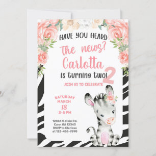 Zebra girl 2nd, invitation de deuxième anniversair