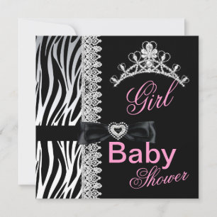 Zebra Girl Baby shower Princess Tiara Kaart