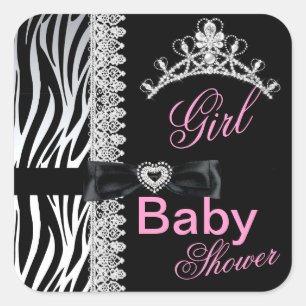 Zebra Girl Baby shower Princess Tiara Vierkante Sticker