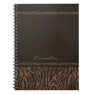 Zebra Glans Bruin Goud Glam Chic Elegant Bling Notitieboek