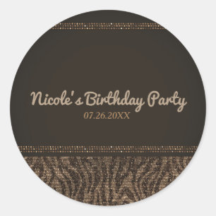 Zebra Glans Bruin Goud Glam Feest Favor Ronde Sticker