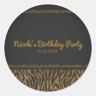 Zebra Glitters Pailletten Glam Chic Modern Feest Ronde Sticker