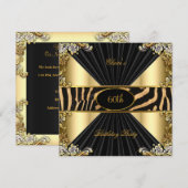 Zebra Gold Cream Leopard Black Birthday Party Kaart (Voorkant / Achterkant)