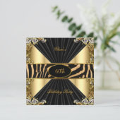 Zebra Gold Cream Leopard Black Birthday Party Kaart (Staand voorkant)