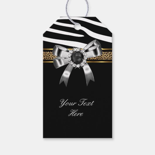 Zebra Goud Zwart Wit Luipaard Parel Cadeaulabel (Voorkant)