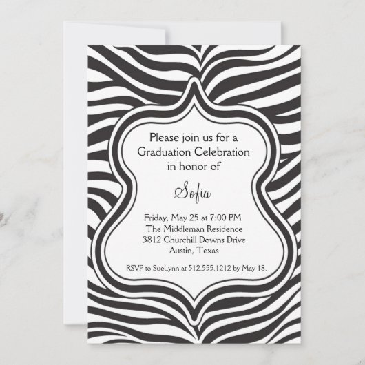Zebra Graduation Invitation noir et blanc (Devant)