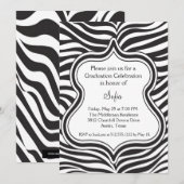 Zebra Graduation Invitation noir et blanc (Devant / Derrière)