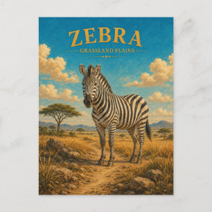 Zebra Grasland Vlaktes Waterverf GeoSaga Briefkaart