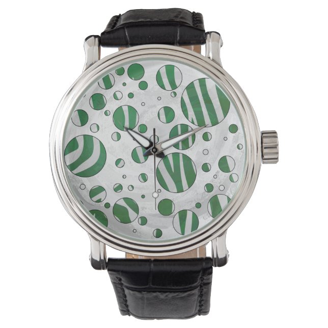 Zebra Green and White Polka Dot Horloge (Voorkant)