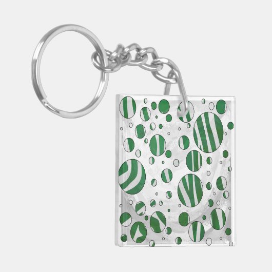 Zebra Green and White Polka Dot Sleutelhanger (Voorkant Links)