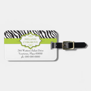 Zebra Green Ribbon Bagagelabel