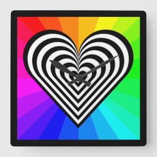 ZEBRA HEART RAINBOW PATTERN VIERKANTE KLOK
