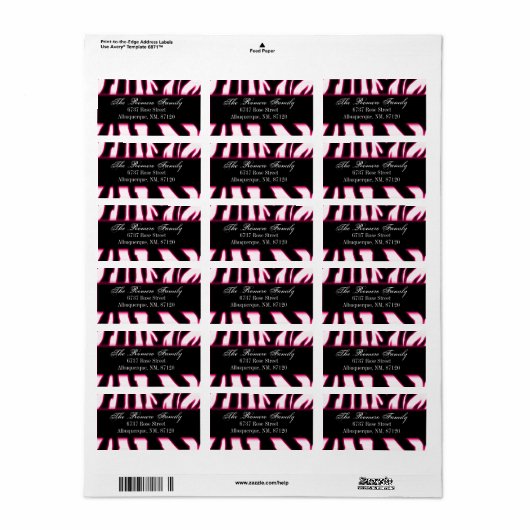 Zebra heet roze etiket (Full Sheet)
