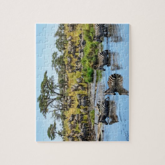 Zebra Herd in de Wilde Jigzaag Puzzle Legpuzzel (Verticaal)