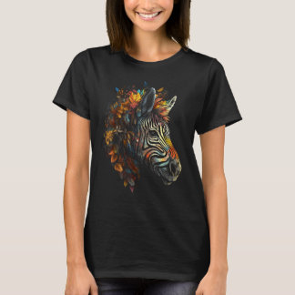 Zebra Herfstbladeren Kleurrijk Dier Dierentuin Zeb T-shirt