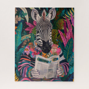 Zebra Het lezen van een boek Maximalist Animal Art Legpuzzel