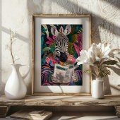 Zebra Het lezen van een boek Maximalist Animal Art Poster