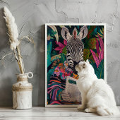 Zebra Het lezen van een boek Maximalist Animal Art Poster