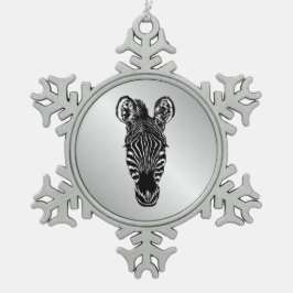 Zebra hoofd tin sneeuwvlok ornament