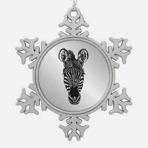 Zebra hoofd tin sneeuwvlok ornament