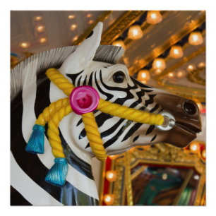 Zebra Horse Merry-Go-Round Carousel Ride Perfect Poster