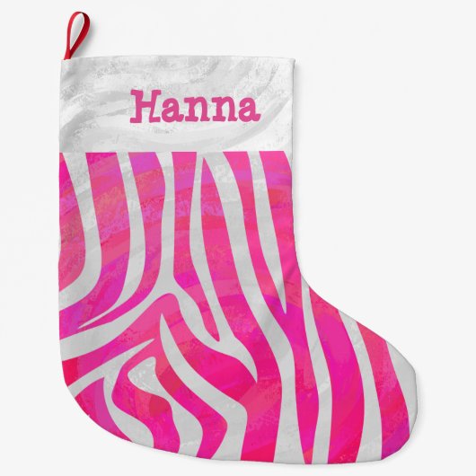 Zebra Hot Pink en White Grote Kerstsok (Voorkant)