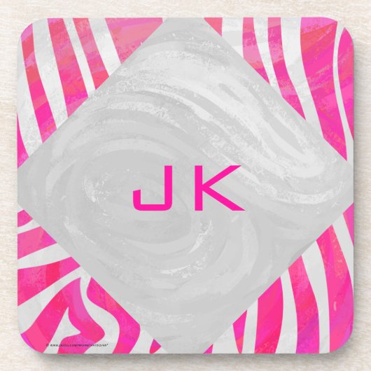 Zebra Hot Pink en White met Monogram Bier Onderzetter (Voorkant)