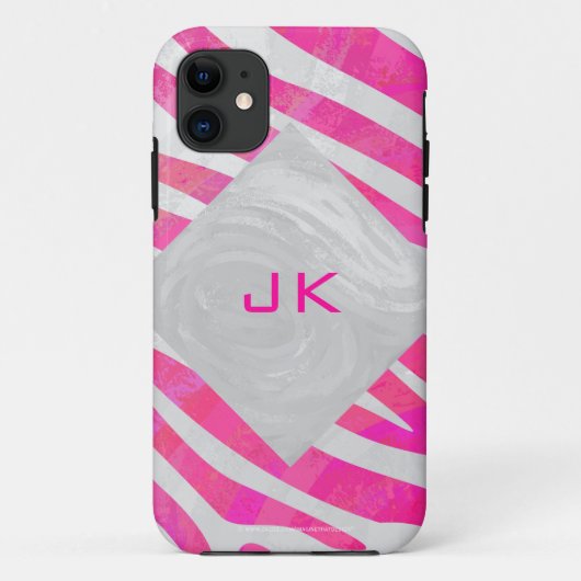 Zebra Hot Pink en White met Monogram Case-Mate iPhone Case (Achterkant)