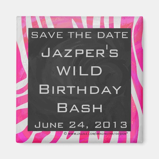 Zebra Hot Pink en White met Monogram Magneet (Voorkant)