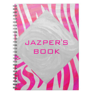 Zebra Hot Pink en White met Monogram Notitieboek