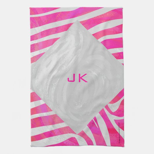 Zebra Hot Pink en White met Monogram Theedoek (Verticaal)