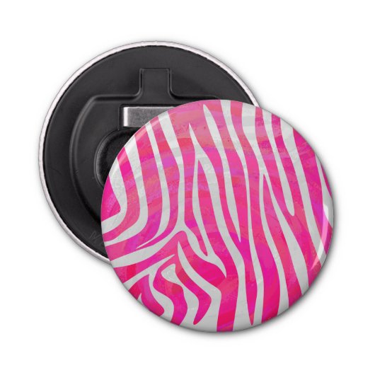 Zebra Hot Pink en White Print Button Flesopener (Voorkant)
