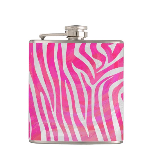 Zebra Hot Pink en White Print Heupfles (Voorkant)