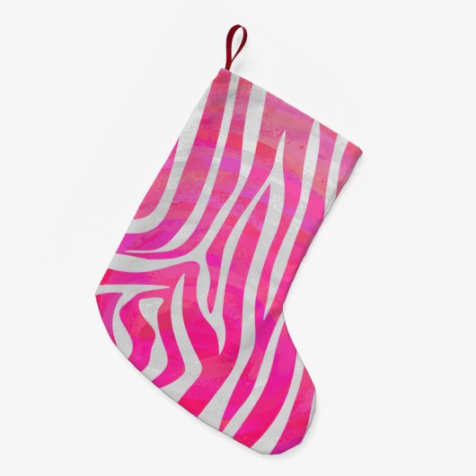 Zebra Hot Pink en White Print Kleine Kerstsok (Voorkant (Hangend))