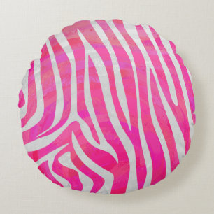 Zebra Hot Pink en White Print Rond Kussen