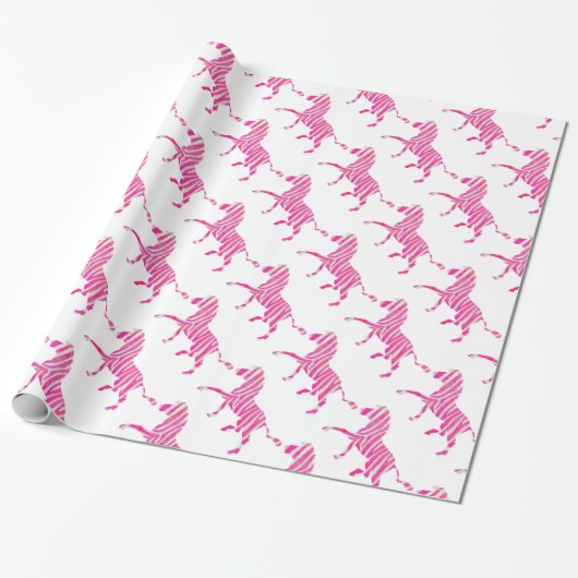 Zebra Hot Pink en White Silhouette Cadeaupapier (Uitgerold)