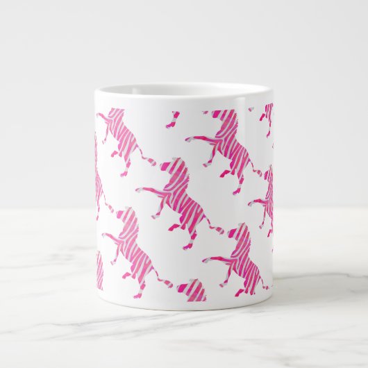 Zebra Hot Pink en White Silhouette Jumbo Mok (Voorkant)