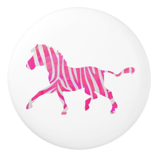 Zebra Hot Pink en White Silhouette Keramische Knop (Voorkant)